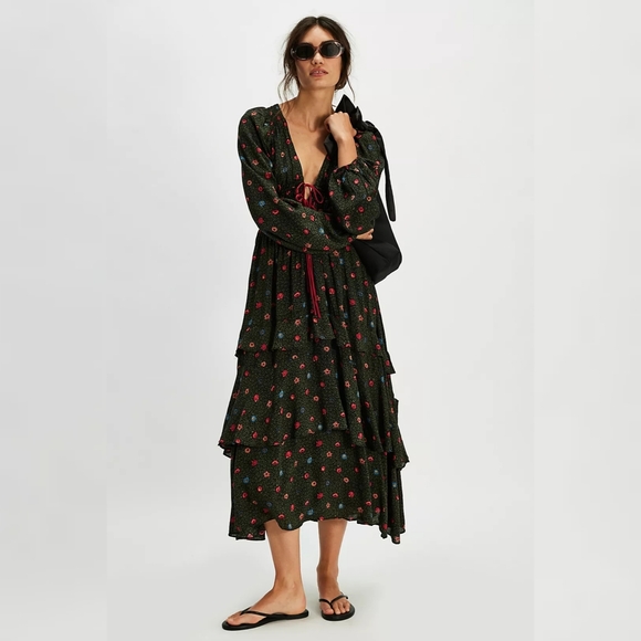 Free People Tried And True Maxi Dress Green Floral Print Womens Dresses
